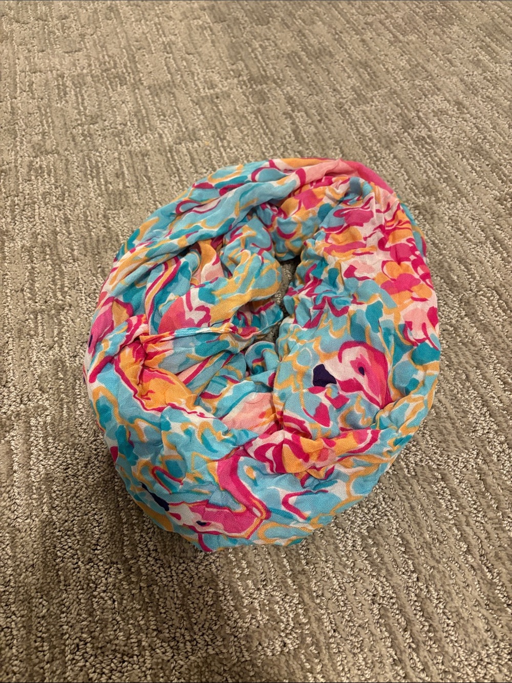 Colorful Floral Infinity Scarf — Pink, Turquoise & Yellow
